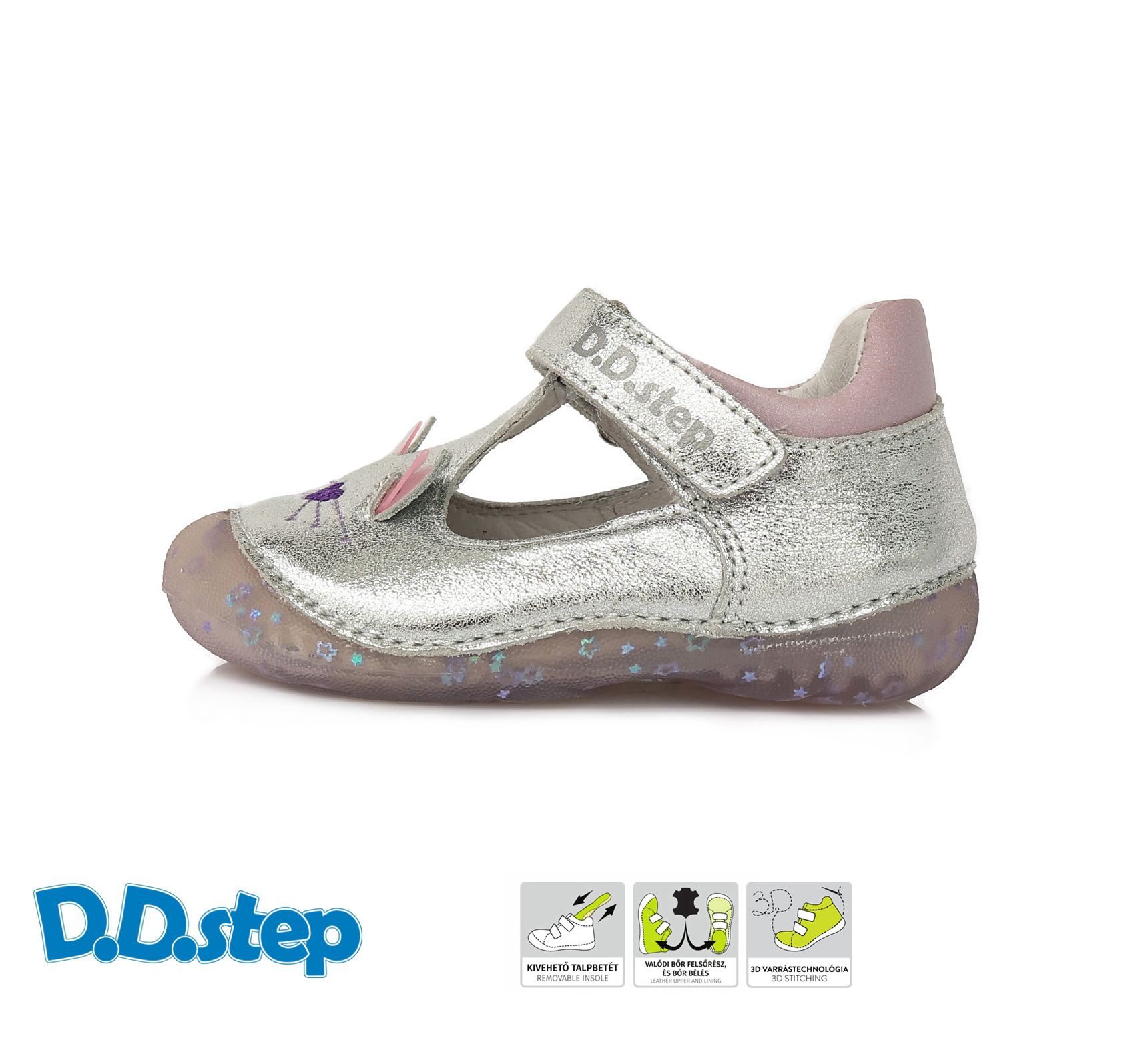 D.D.STEP bőr szandálcipő H015-543A SILVER 19-24  méretben