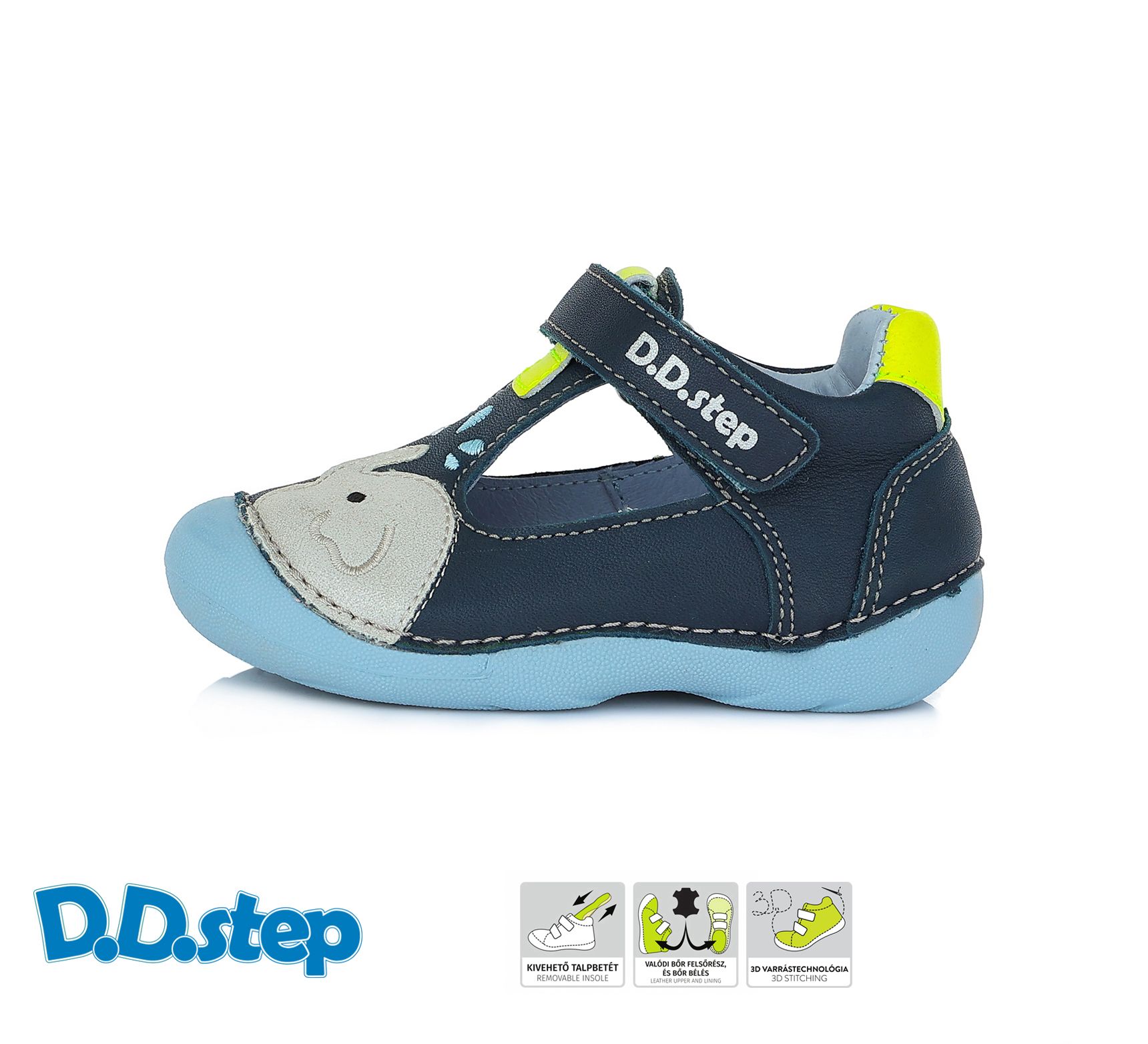 D.D.STEP bőr szandálcipő H015-549A ROYAL BLUE 20-24  méretben