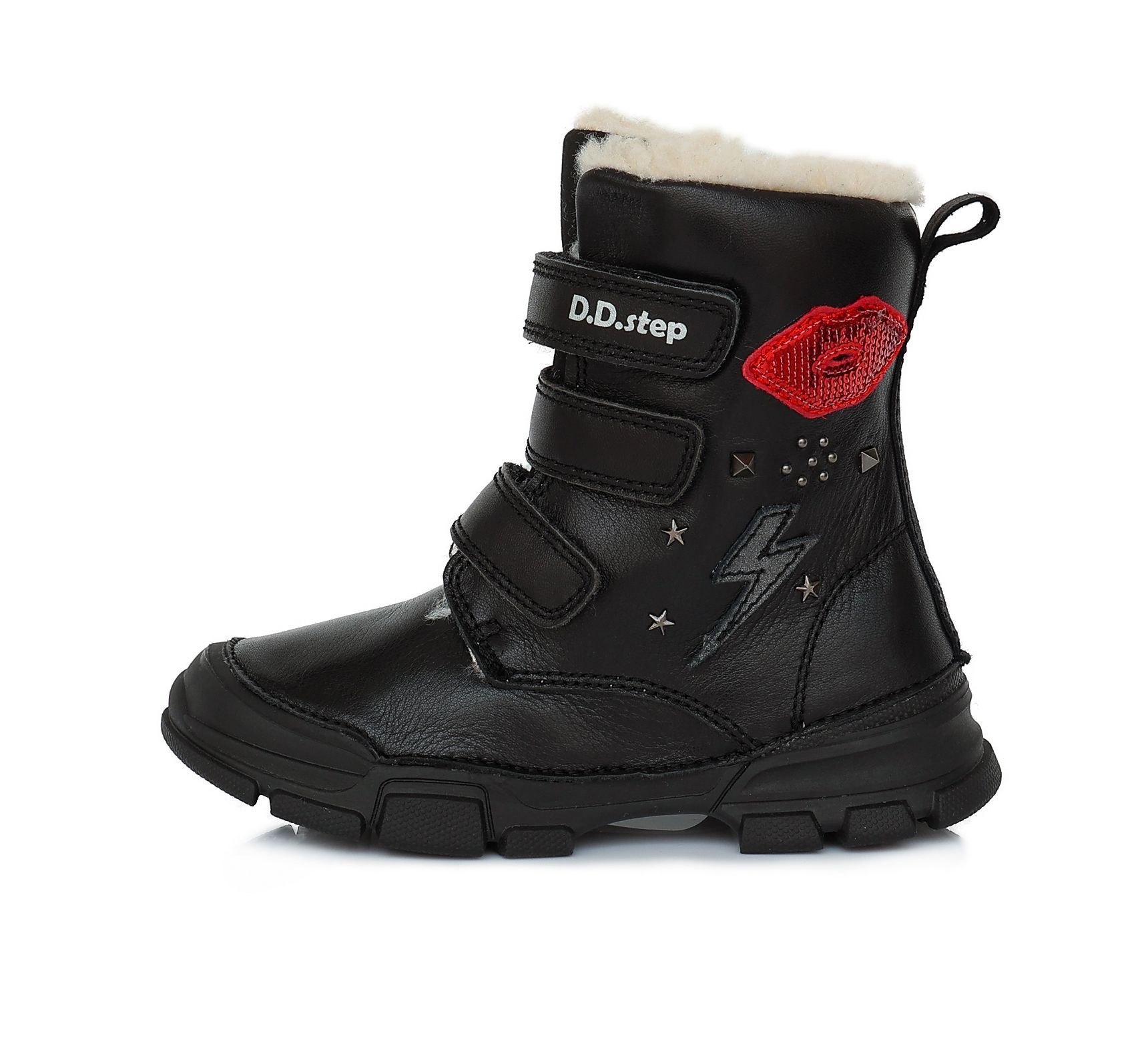 D.D. step bélelt bőr bakancs W056-520BL BLACK 31-36  méretben