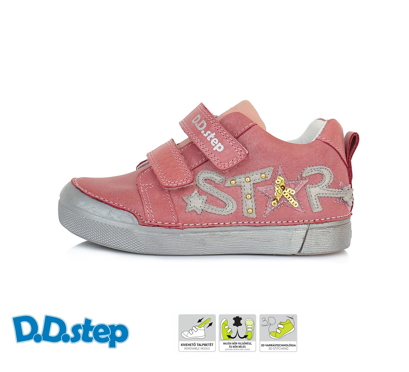 D.D.step bőr félcipő S068-672AM RASPBERRY 25-30 méretben