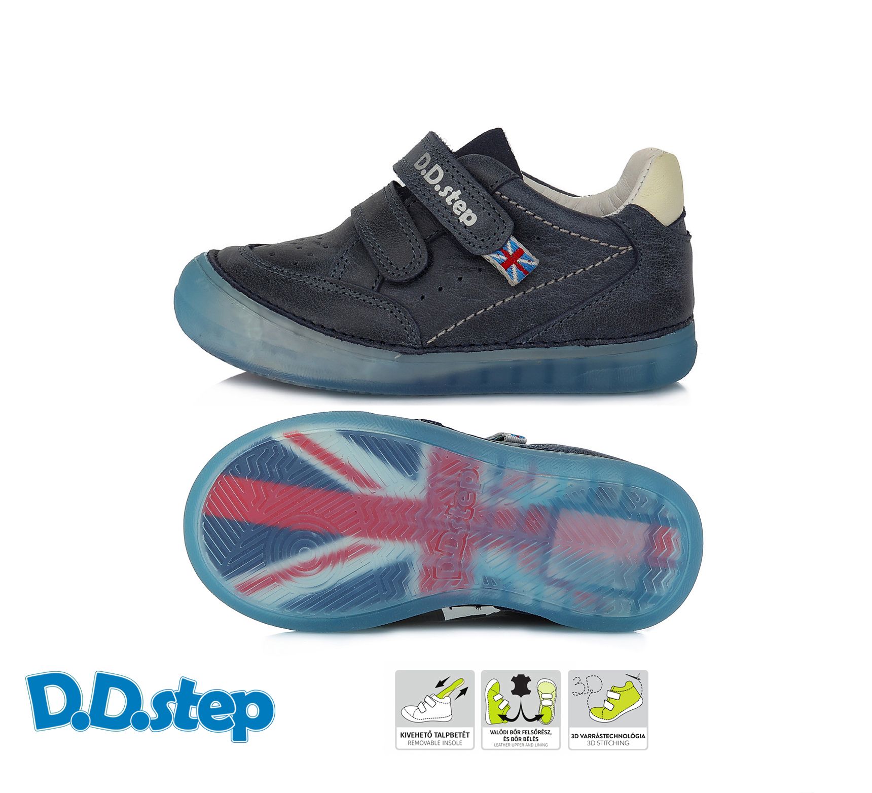 D.D.step bőr félcipő S078-815M ROYAL BLUE 26-31  méretben